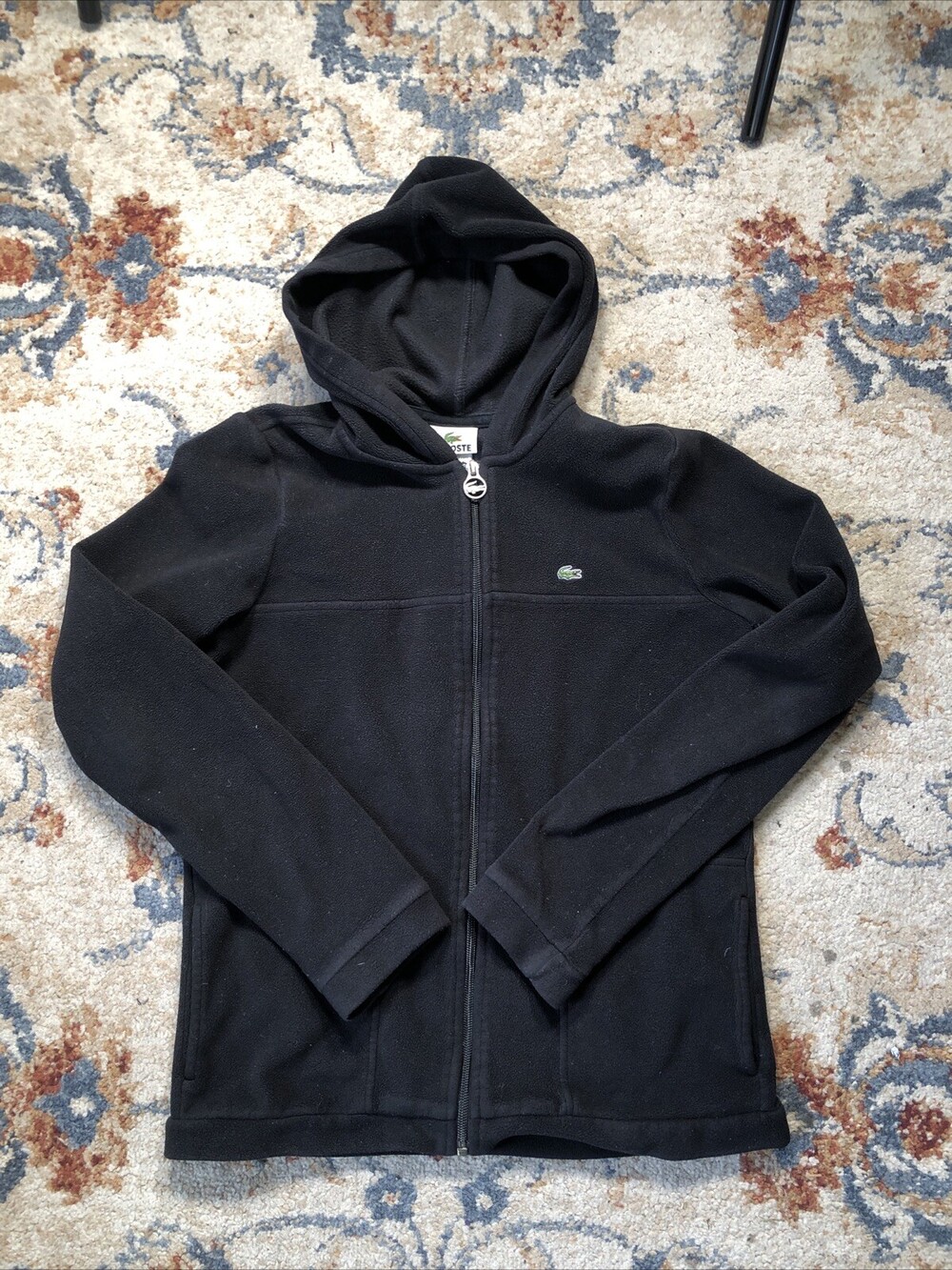 Lacoste Full Zip Fleece Jacket Womens Size 36 Small Black Long Sleeve